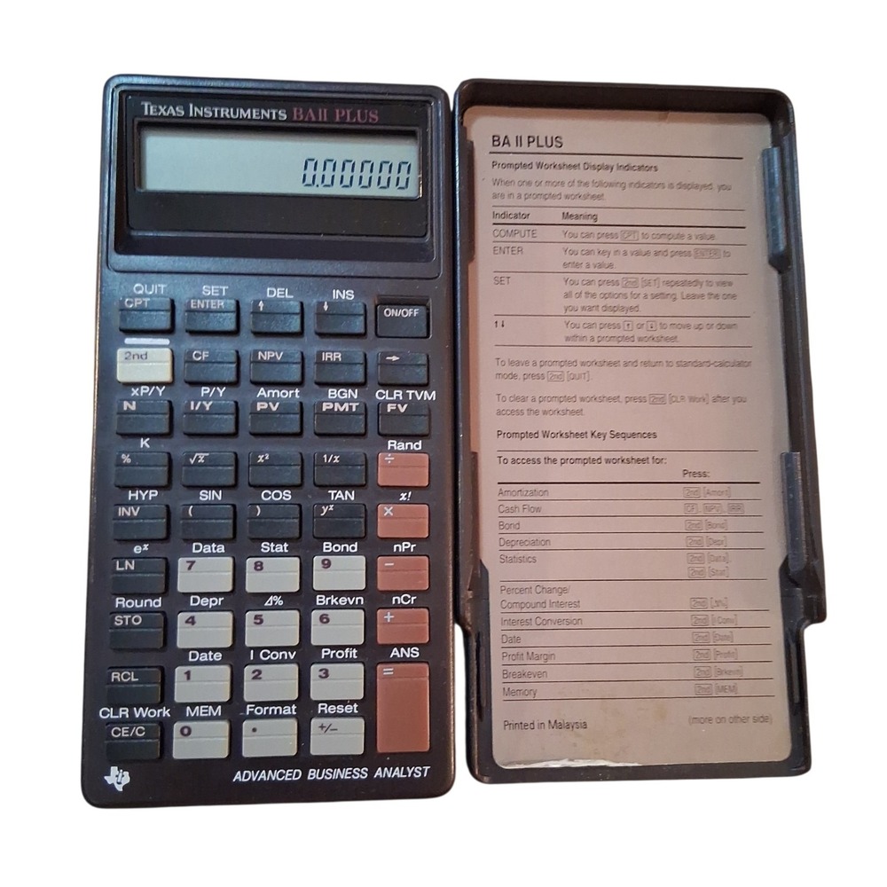 Texas Instruments BA II Plus Financial Calculator Slide Cover Quick Guide Works